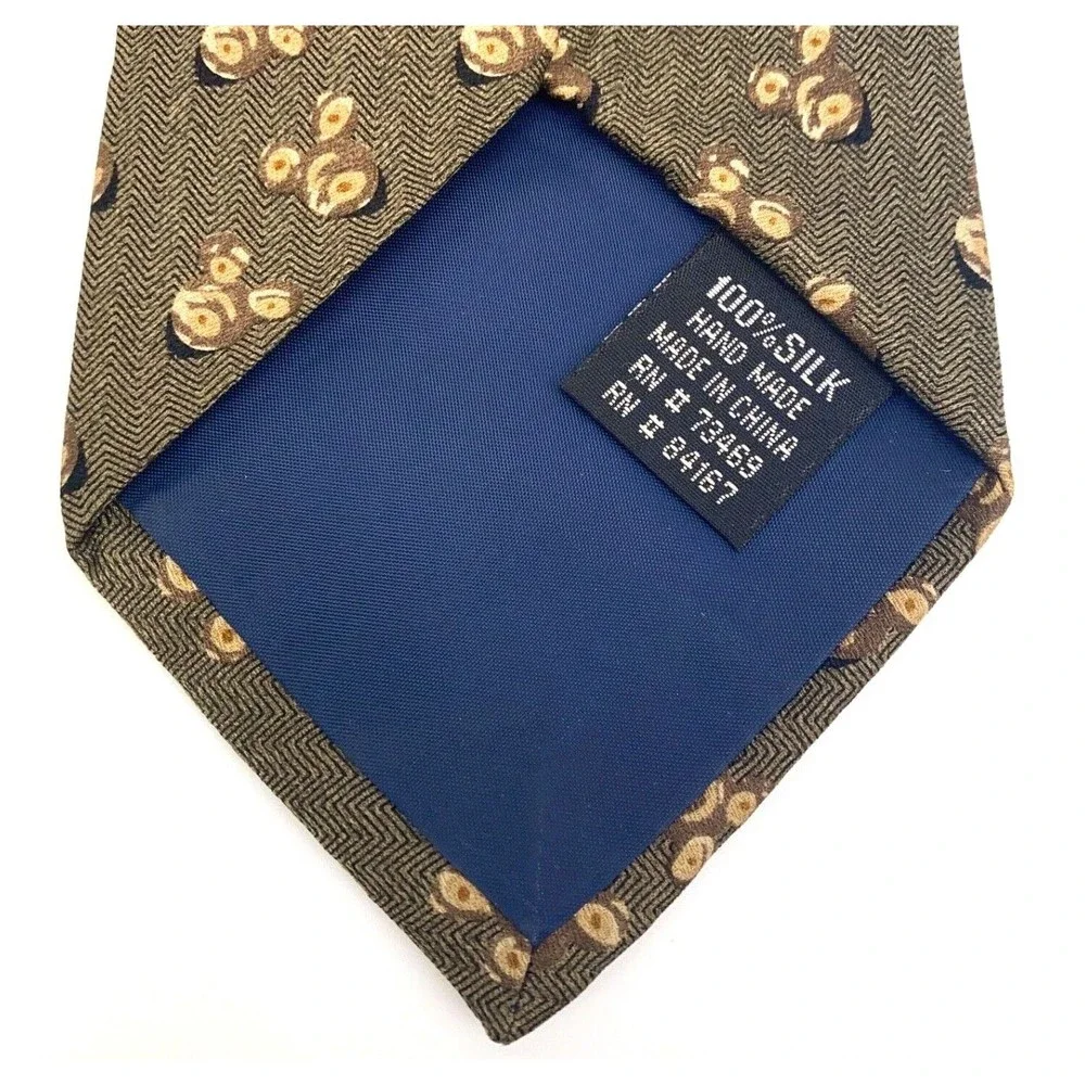 Walt Disney World Tie Silk Khaki Green Brown Men's Hand Made Mickey Head Necktie